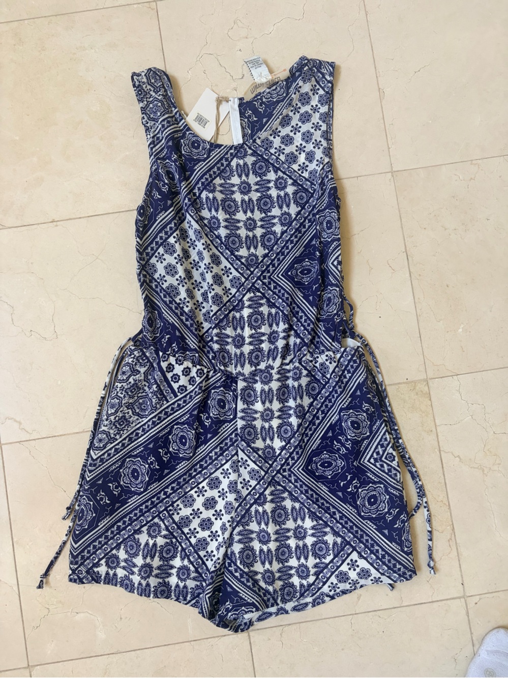 Girl’s Navy Blue Patterned One-Piece Romper from Nordstrom - Size S